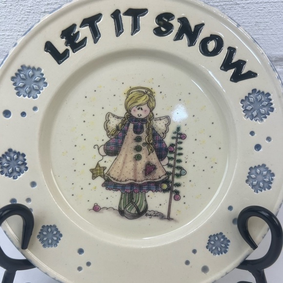 Vintage Buckeye Stoneware Let It Snow Angel Plate Spongeware Print Edge - Picture 2 of 5